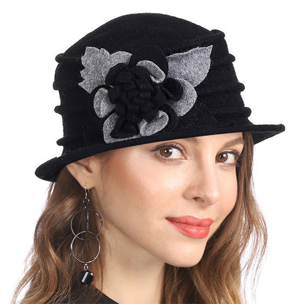 FORBUSITE Vintage Women Floral Wool Dress Cloche Winter Hat 1920s - forbusitehats