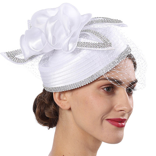 FORBUSITE Rhinestone Cocktail Hat White