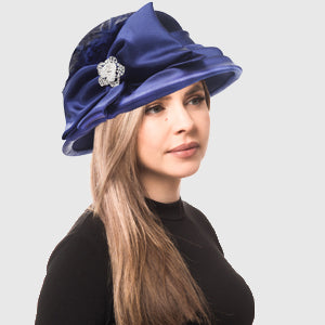 forbusite Vintage 1920s Cloche Hat with Satin and Feather navy blue