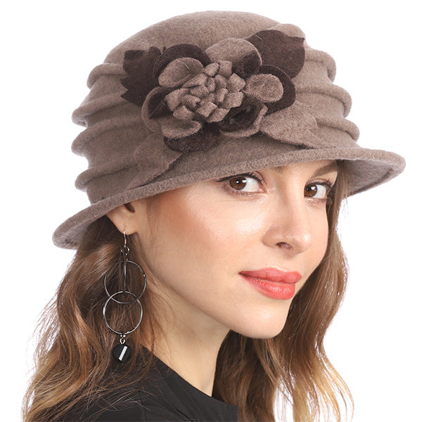FORBUSITE Vintage Women Floral Wool Dress Cloche Winter Hat 1920s - forbusitehats