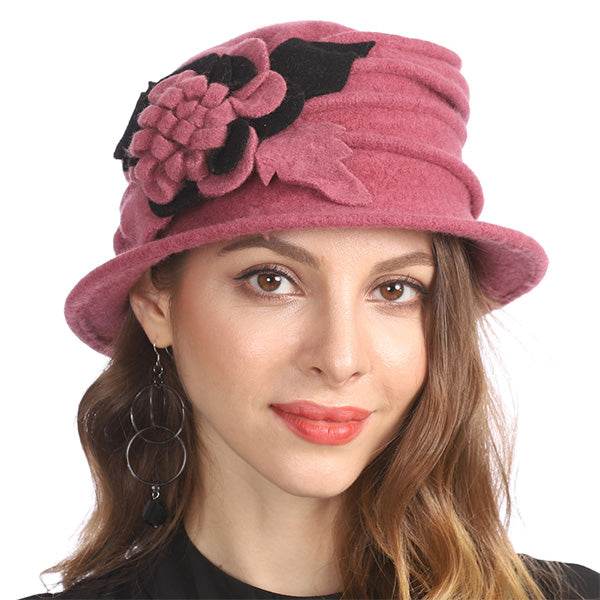 FORBUSITE Vintage Women Floral Wool Dress Cloche Winter Hat 1920s - forbusitehats