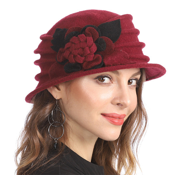 FORBUSITE Vintage Women Floral Wool Dress Cloche Winter Hat 1920s - forbusitehats