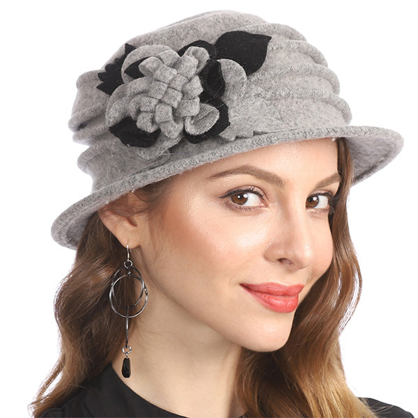 FORBUSITE Vintage Women Floral Wool Dress Cloche Winter Hat 1920s - forbusitehats