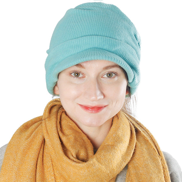 Women Messy Bun Visor Beanie Hat forbusite