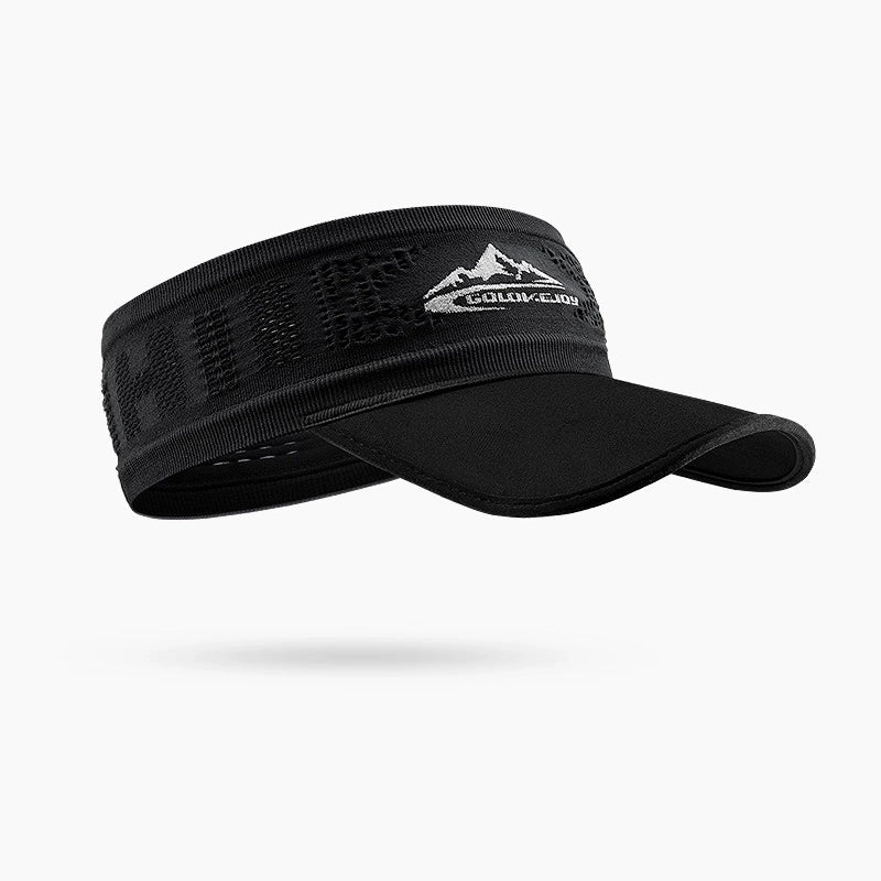 black Athletic sports visor for men and women, lightweight, breathable, and perfect for running with UV protection.