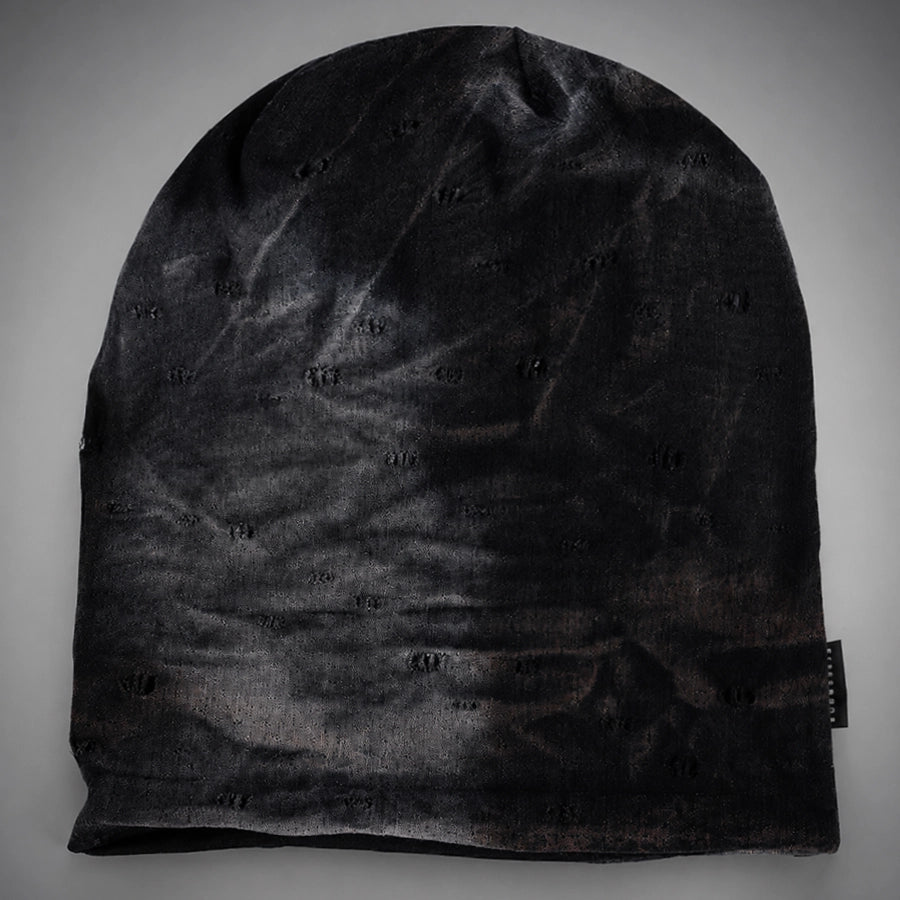 Black distressed slouchy beanie hat B407 with long oversized fit, soft stretch fabric and relaxed unisex streetwear style