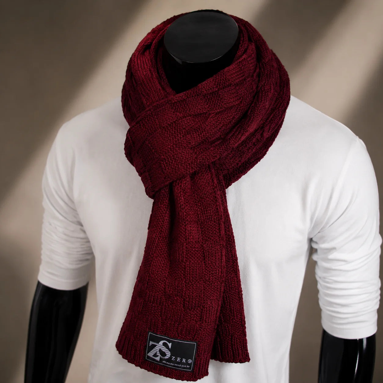 Burgundy textured knit scarf for men and women luxury winter scarf soft warm structured knitwear FORBUSITE