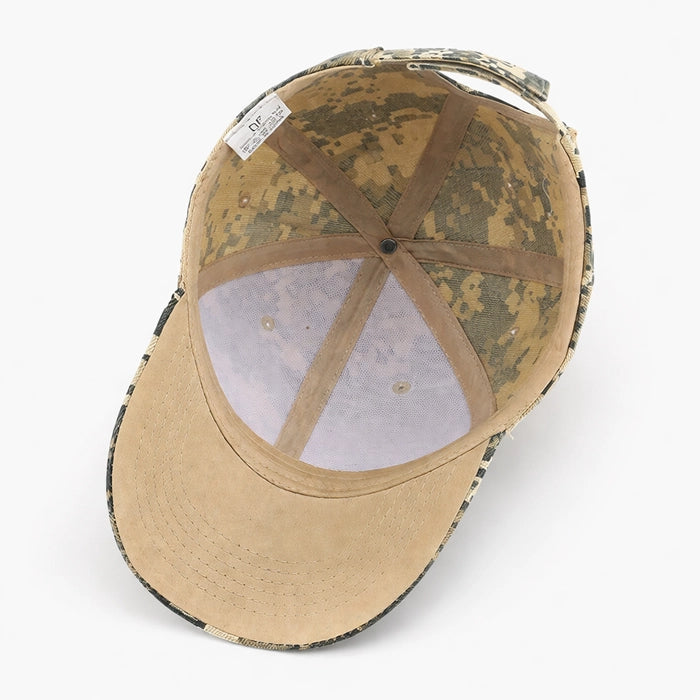 Beige digital camouflage cotton baseball cap. Stylish and perfect for casual or active outings.