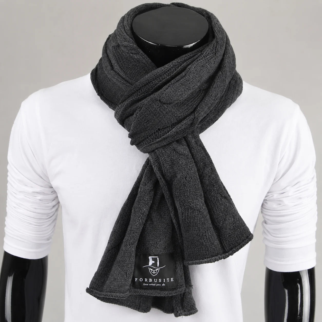 Dark grey cable knit scarf oversized warm winter scarf for men and women soft knitted luxury scarf