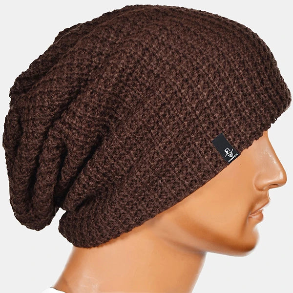 Brown oversize knit beanie hat for men and women, loose slouch fit beanie cap by FORBUSITE, versatile accessory for street and casual outfits