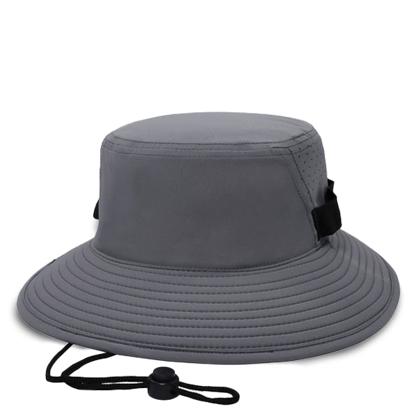Women's grey bucket hat, ideal for summer outdoor adventures like hiking, fishing, and travel.