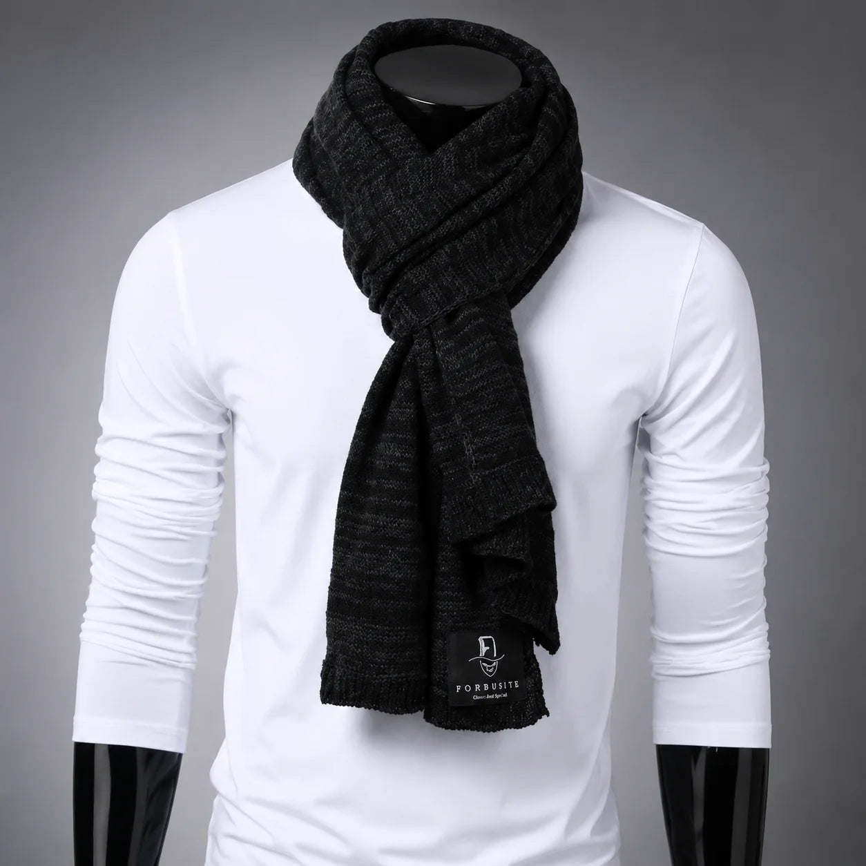 dark grey melange knit scarf soft winter scarf FORBUSITE clean minimal fashion accessory