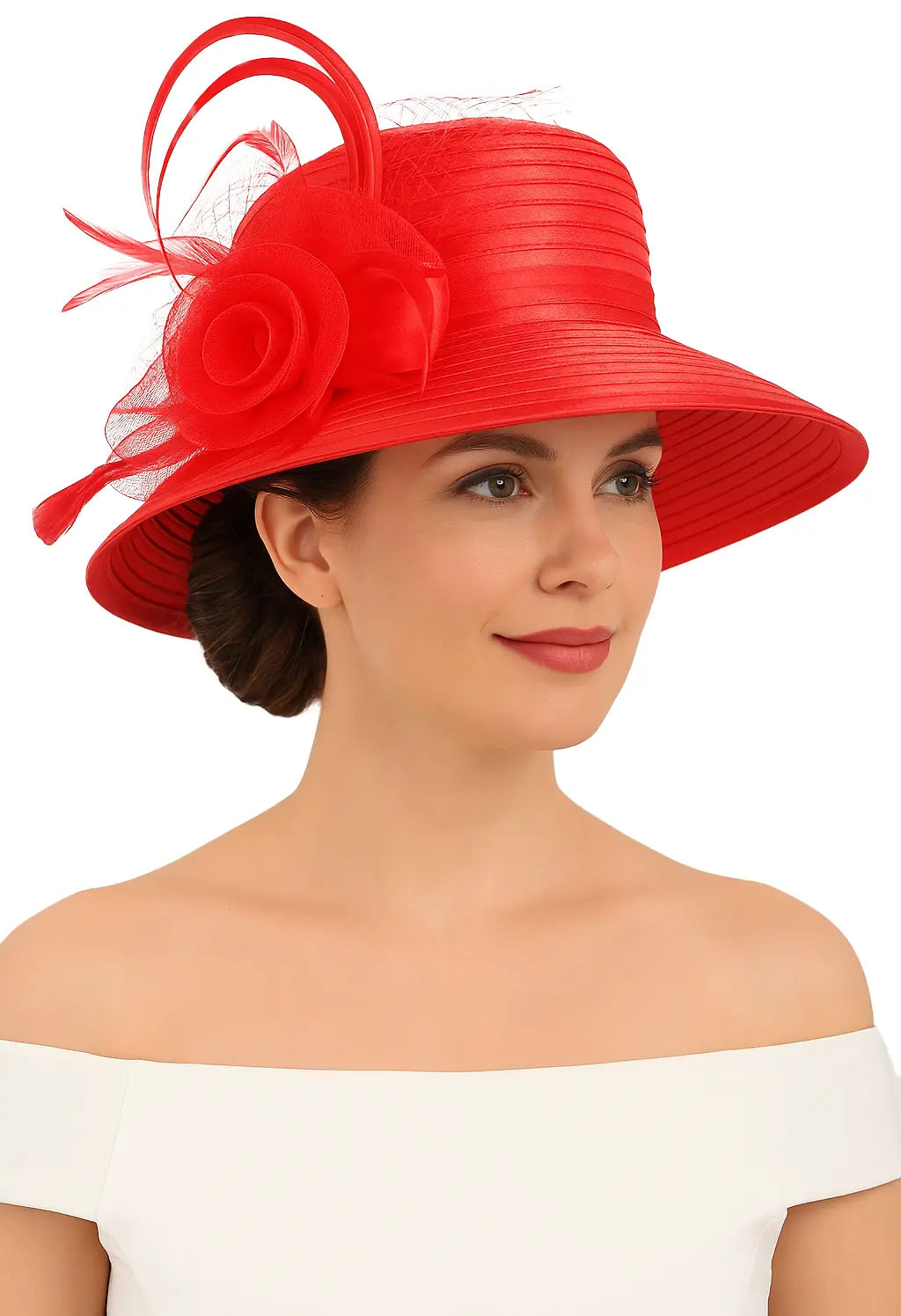 Red wide brim church hat for ladies – Derby and church ready