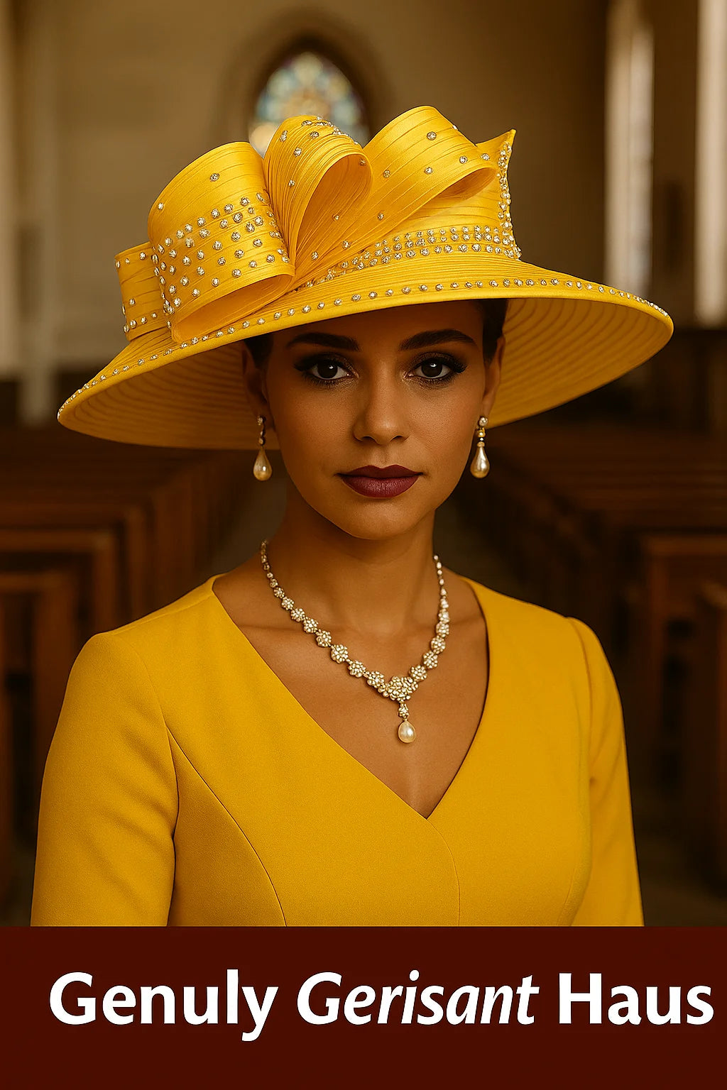 Luxurious champagne formal hat for women at weddings or Sunday church
