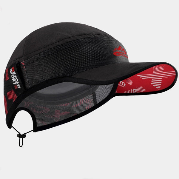 Black summer ultra-lightweight outdoor sports marathon running hat with breathable mesh and sun protection, perfect for running and outdoor adventures.