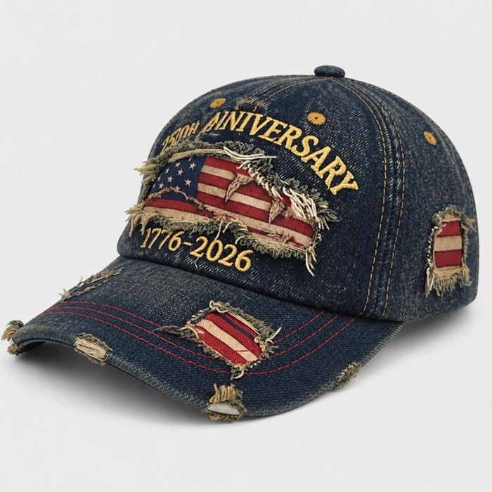 USA 250th Anniversary Baseball Cap - Embroidery‌ Distressed Denim Hat A0812C23