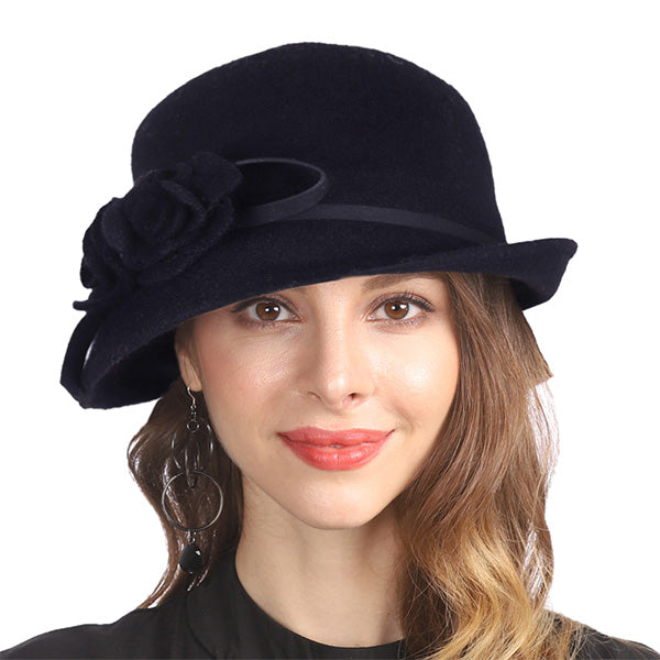Ladies 100% Wool Felt Hat Wide Brim Derby Church Party Winter Hats - forbusitehats