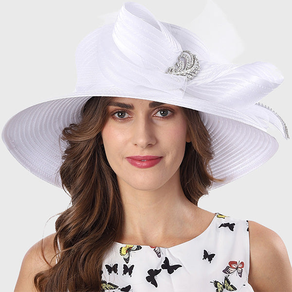 Satin Women Church Hats with Wide Brim and Rhinestone SD712