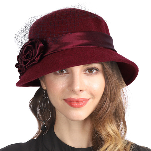 Fancet Ladies Wool Bucket Hat Winter 1920s Vintage Cloche Hat - forbusitehats