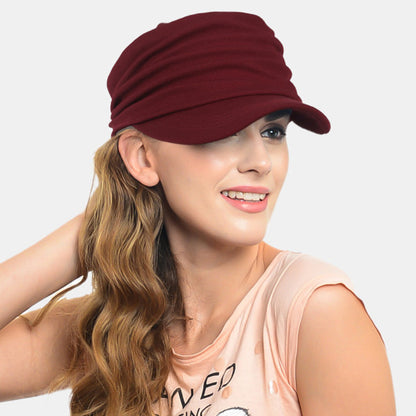 forbusite Women Newsboy Hat Burgundy Red Cap