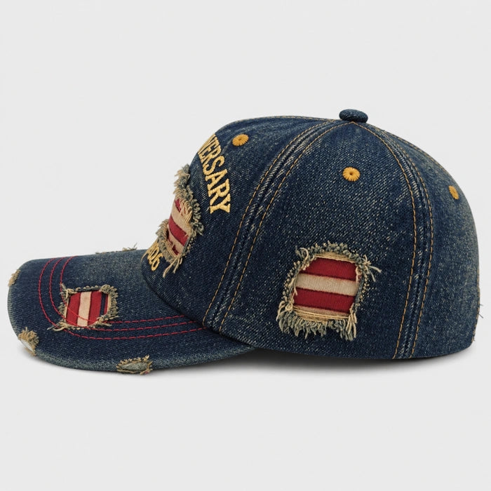 USA 250th Anniversary Baseball Cap - Embroidery‌ Distressed Denim Hat A0812C23