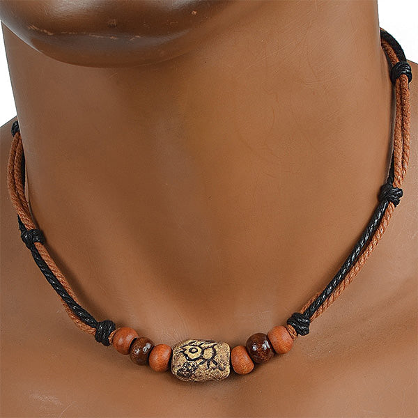 FORBUFSITE hemp braided necklace for men BROWN with black