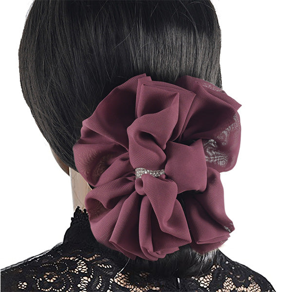 Jumbo Chiffon Ruffle Hair Clip Bow w/Rhinestone F815