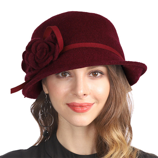 Ladies 100% Wool Felt Hat Wide Brim Derby Church Party Winter Hats - forbusitehats