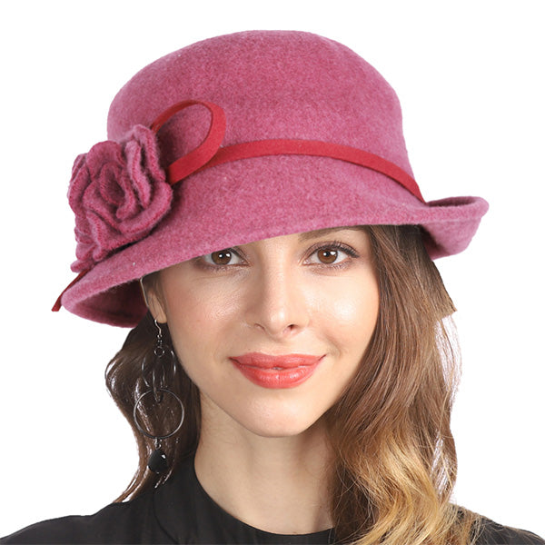 Ladies 100% Wool Felt Hat Wide Brim Derby Church Party Winter Hats - forbusitehats