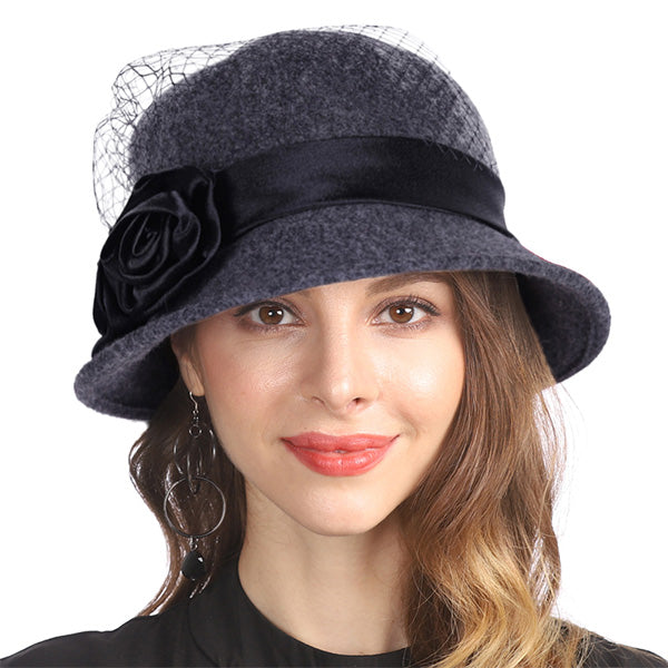 Fancet Ladies Wool Bucket Hat Winter 1920s Vintage Cloche Hat - forbusitehats