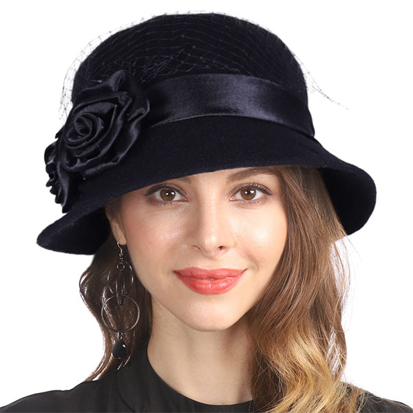 Fancet Ladies Wool Bucket Hat Winter 1920s Vintage Cloche Hat - forbusitehats
