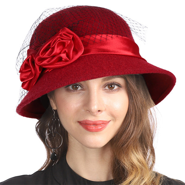 Fancet Ladies Wool Bucket Hat Winter 1920s Vintage Cloche Hat - forbusitehats