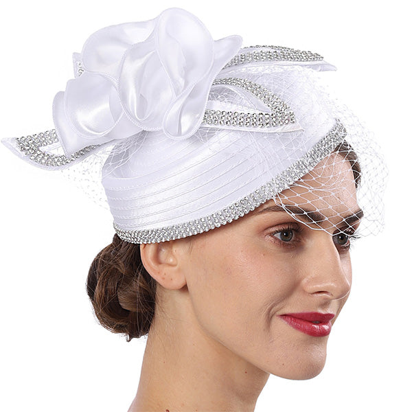 FORBUSITE Rhinestone Cocktail Hat White