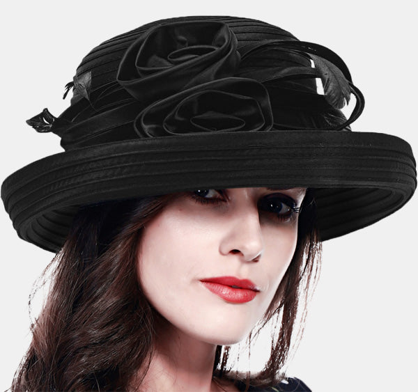 forbusite women black satin hat 