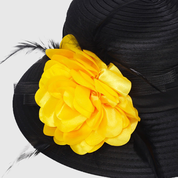 satin hat balck with yellow