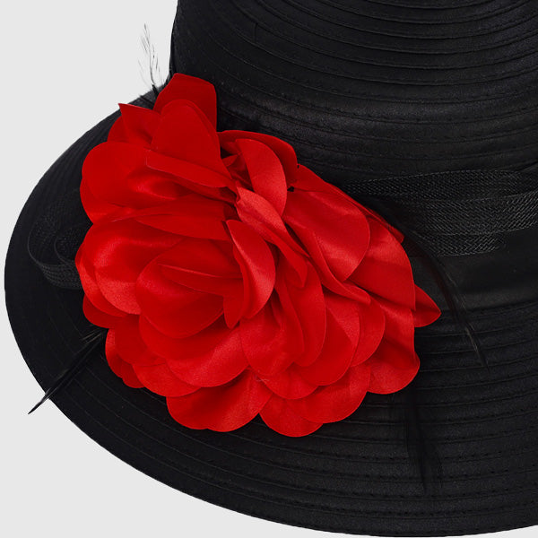 satin hat balck with red