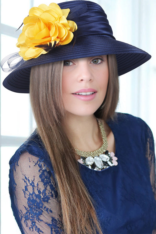 hisshe hats for church navy with yellow