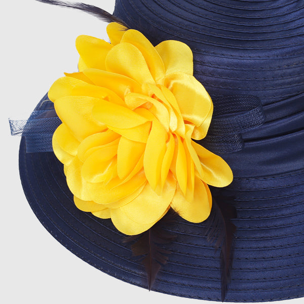 satin hat navy BLUE with yellow
