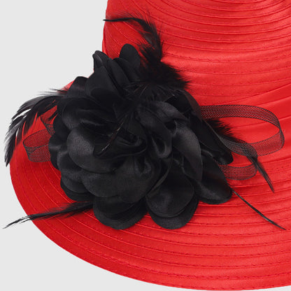 satin hat red with black