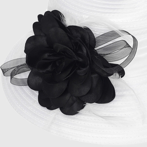 satin hat white with black