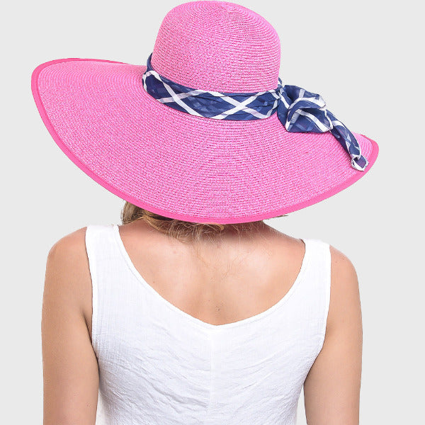 forbusite Straw Beach Hat with Scarf 