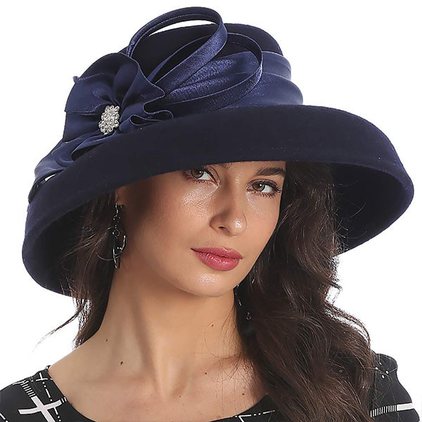 Women felt wool hat navy blue