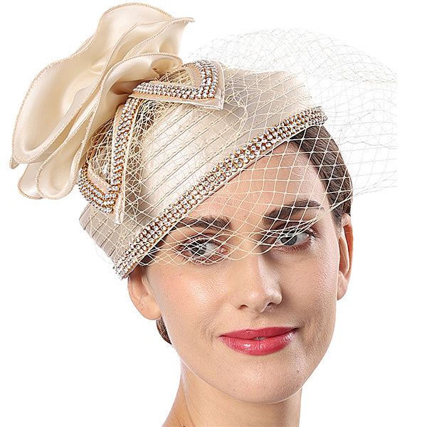 forbusite Women Fascinators Hat with Rhinestone Wedding Cocktail Hat Apricot