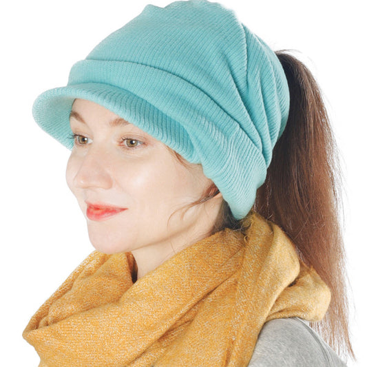 Women Ponytail Visor Beanie Hat forbusite
