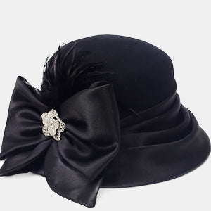 forbusite Chic Black Wool Felt Cloche Hat women