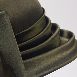 forbuiste women olive Green felt hat with satin ribbon