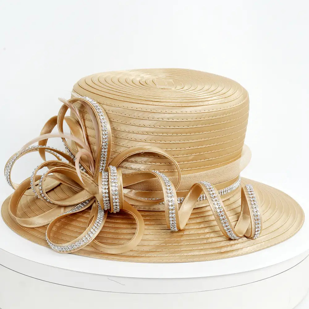 FORBUSITE Elegant Satin Church Hat with Rhinestone Loops SD7231