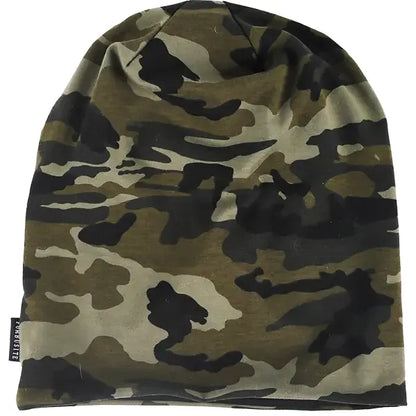 Army green camouflage cotton beanie hat, oversized slouchy beanie for men and women, soft single layer fabric