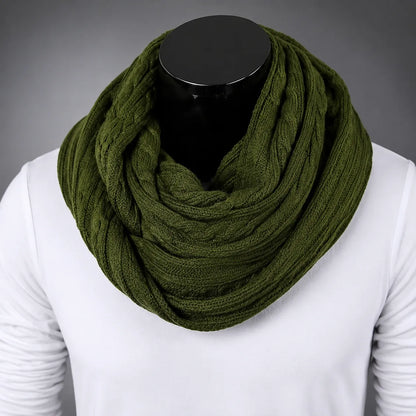 Army green knit infinity scarf for men and women, warm soft winter loop scarf, unisex cozy fashion scarf for outdoor and cold weather styling