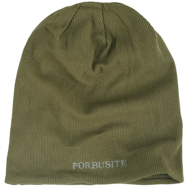 Long cotton beanie hat in army green, unisex oversized slouch design for summer and winter